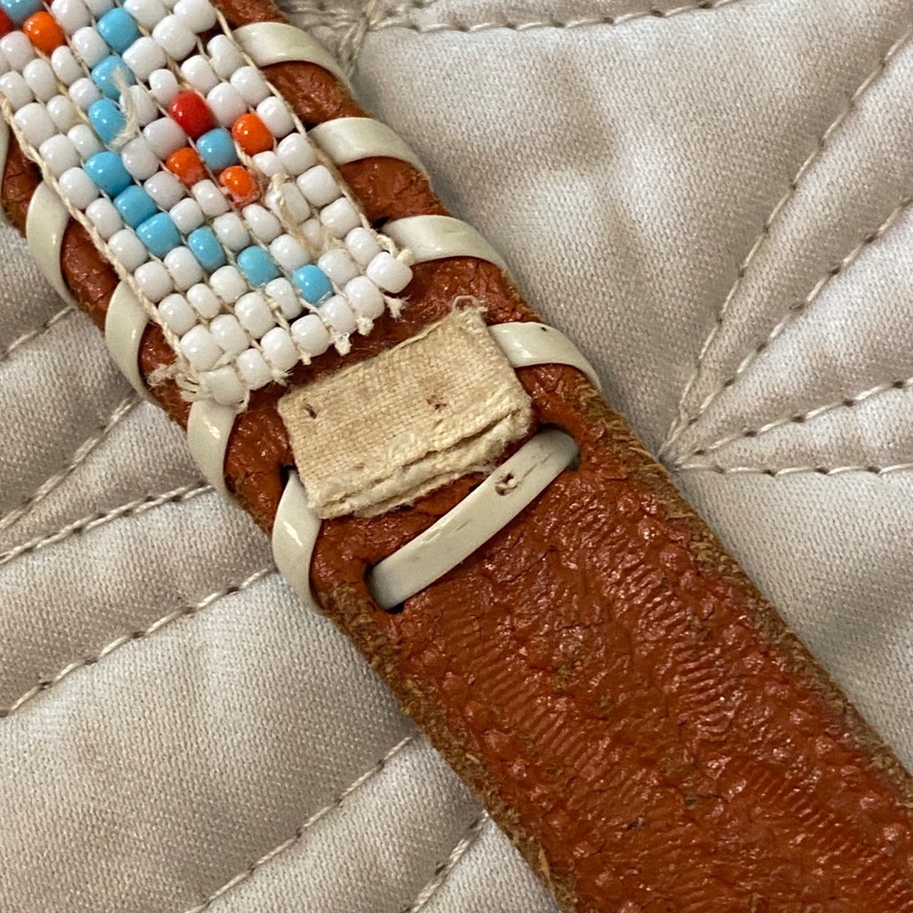 Vintage Beaded Brown Leather Belt - Picture 16 of 16